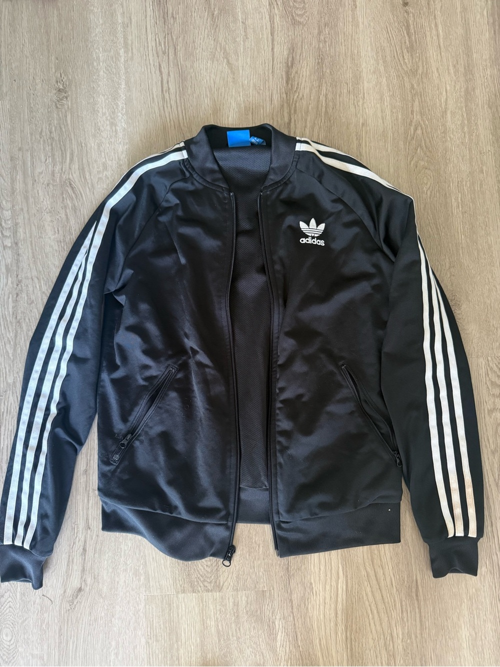 Adidas Woman’s Black Trefoil Track Jacket with White Stripes